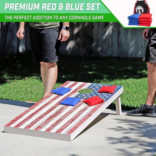 GoSports Official Regulation Cornhole Bean Bags Set of 8 - All Weather Durable Design | American Stars and Stripes or Red and Blue