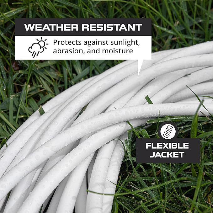 Iron Forge Cable Weatherproof 150 Ft Outdoor Extension Cord - 16/3 SJTW Heavy Duty White Extension Cord 3 Prong - 10 Amp Exterior Power Cable