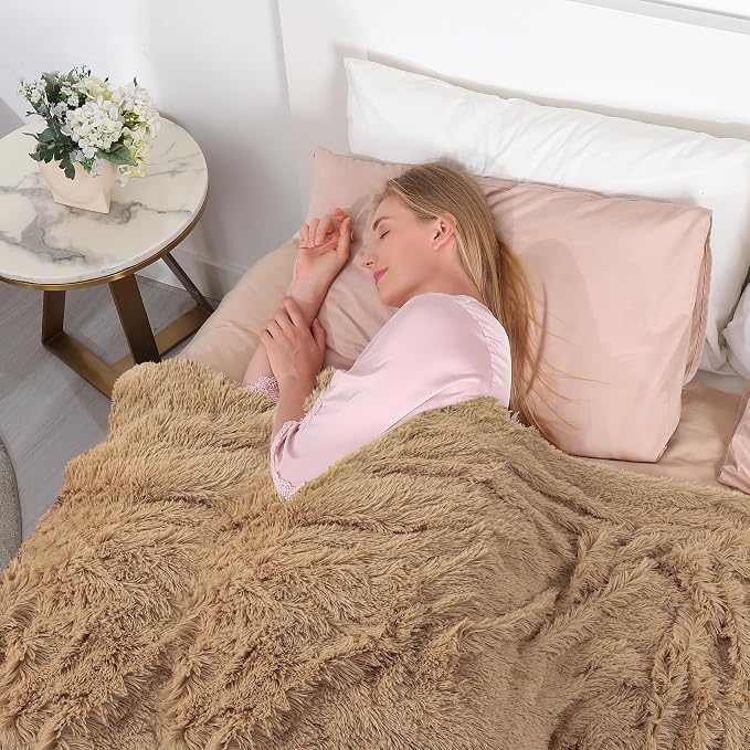 Tuddrom Decorative Extra Soft Faux Fur Throw Blanket 50" x 60", Solid