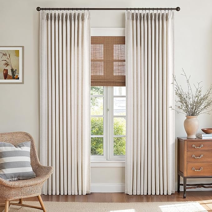 ANRODUO Memory Trained Pinch Pleated Curtains 90 Inches Long, Viral Linen Pinch