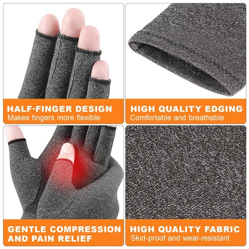 Lustraze 2 Pairs Arthritis Gloves for Women and Men, Pain Relief Compression Gloves Women,Fingerless Design, Breathable Fabric