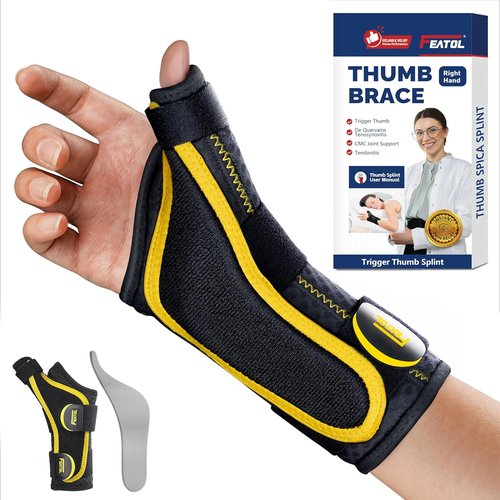 FEATOL Thumb Brace Right Hand - Ergonomic Support for Trigger Thumb & De Quervain's | Size S/M (5"-6.5")