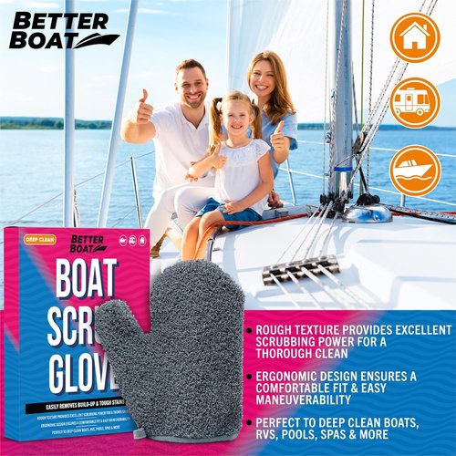 Boat Scrubbing Brush Glove - Heavy-Duty Deck & Hull Scrub Mitt for Marine & Fishing Boats