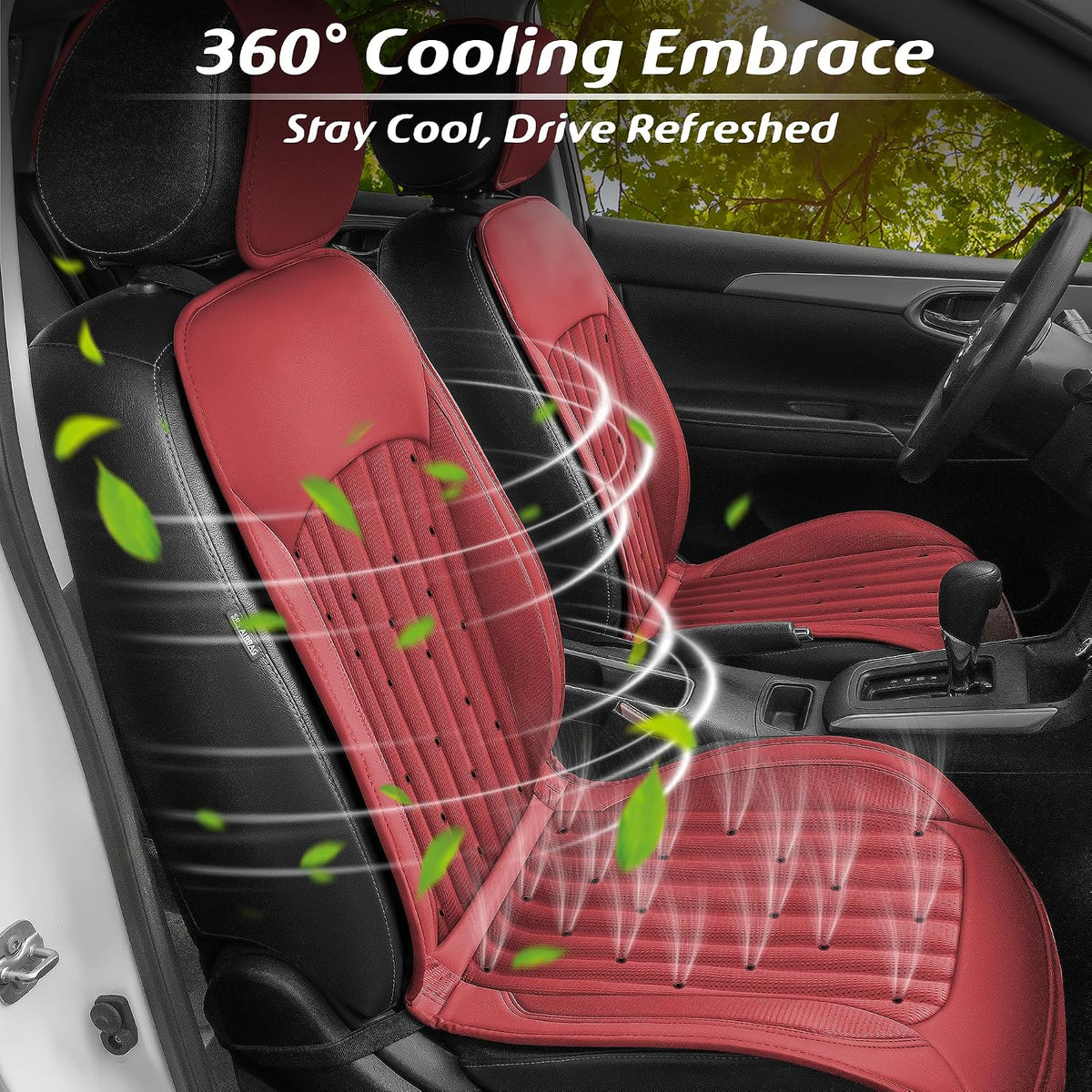 Paffenery 2026 Upgraded Cooling Car Seat Cover Front Seat, 12V-24V Ventilated Cooling Car Seat Cushion, Cooled Seat Cover for Car SUV Truck Universal Fit, Wine Red