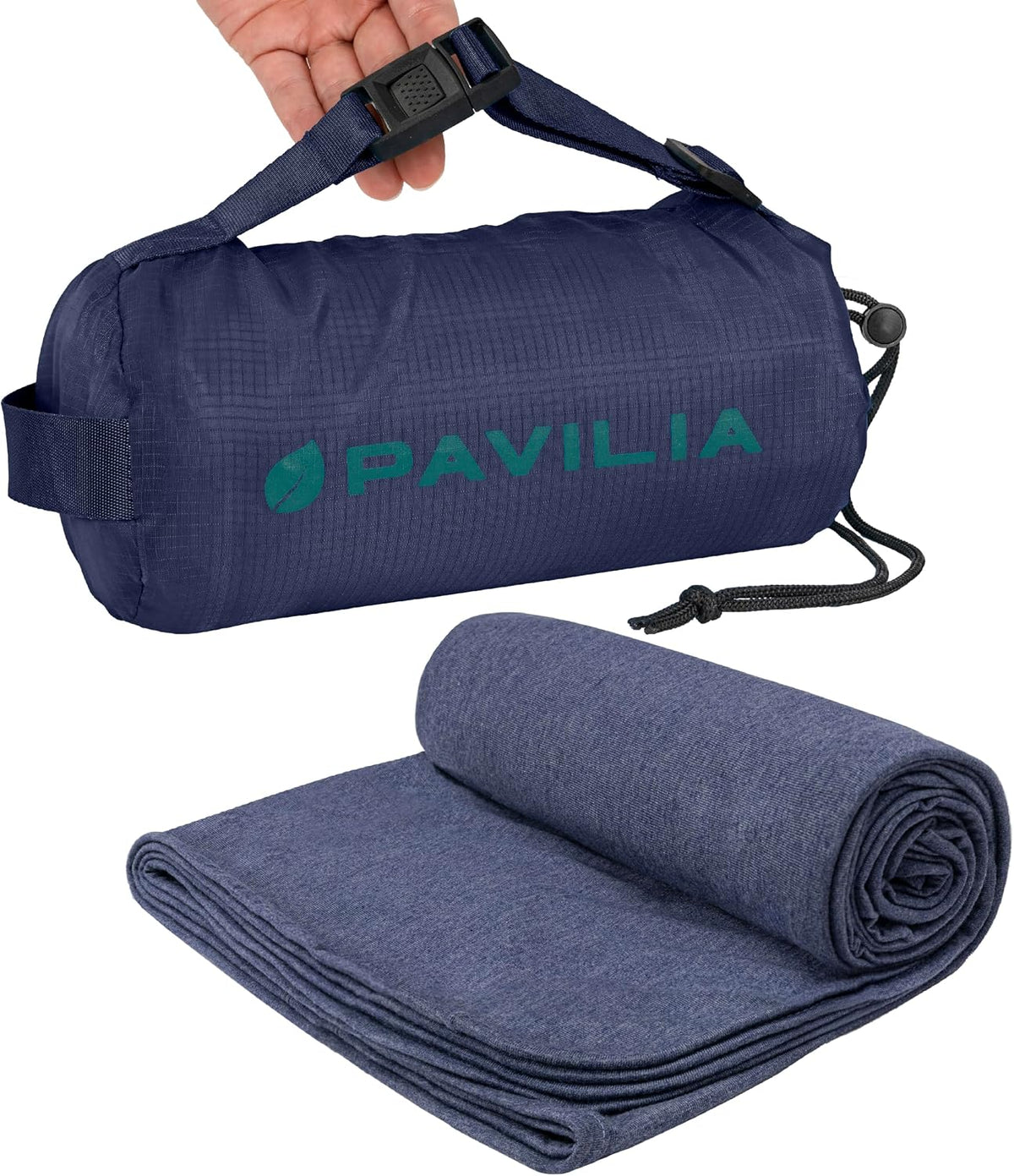 PAVILIA Travel Blanket Airplane Compact with Bag, Lightweight Soft Fleece Plane Blanket Long Flights, Camping Road Trips, Packable Travel Gift Essentials with Luggage Backpack Strap, 65x40, Navy Blue