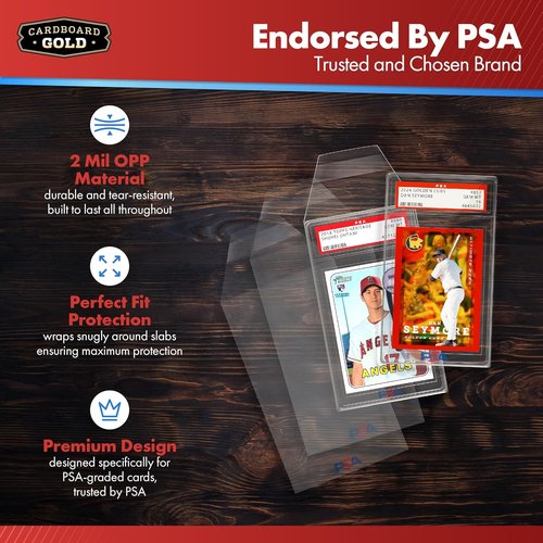 Cardboard Gold PSA Graded Card Sleeves - 50 Count Resealable Slabs for Baseball, Football & Trading Cards