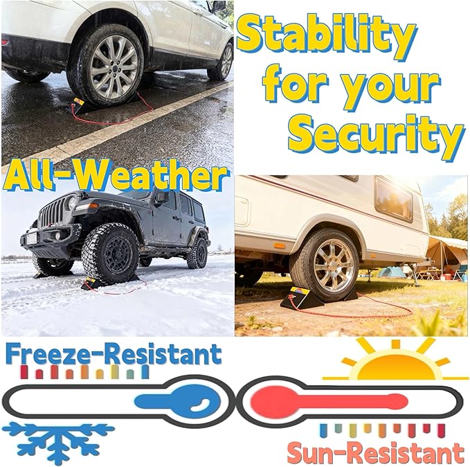 Goshen Sun- Heavy Duty Rubber Wheel Chocks with Reflective Strips - Set of 4 (7.8x5x4) /Wheel Wedge/Tire Stop Block/Curb Parking Stopper/Parking Aid,All-Weather, Non-Slip/Wear-Resistant,SUV