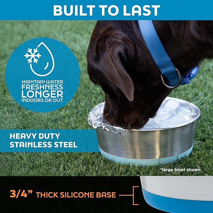 Master Pet Supply Stainless Steel Dog Bowls Set of 2 with Extra Thick Silicone Base - 4 Cup (32 oz) Emerald Sea, Non-Slip, Dishwasher Safe Metal Bowls, Pet Dog Food Bowl for Dogs, Cats, Anti Rust
