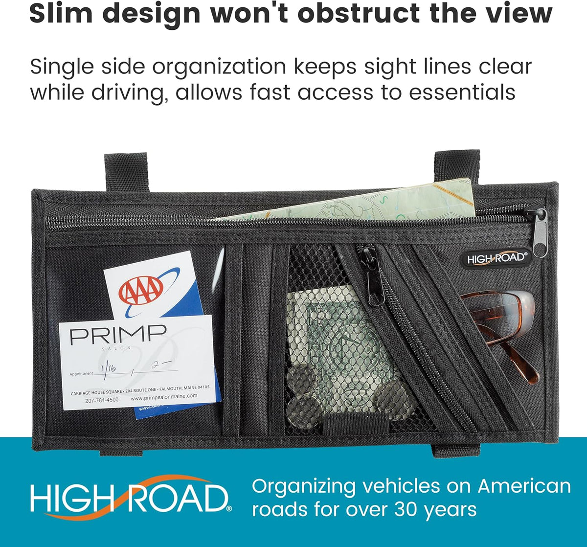 High Road Car Visor Organizer and Sun Visor Document Holder with Pockets