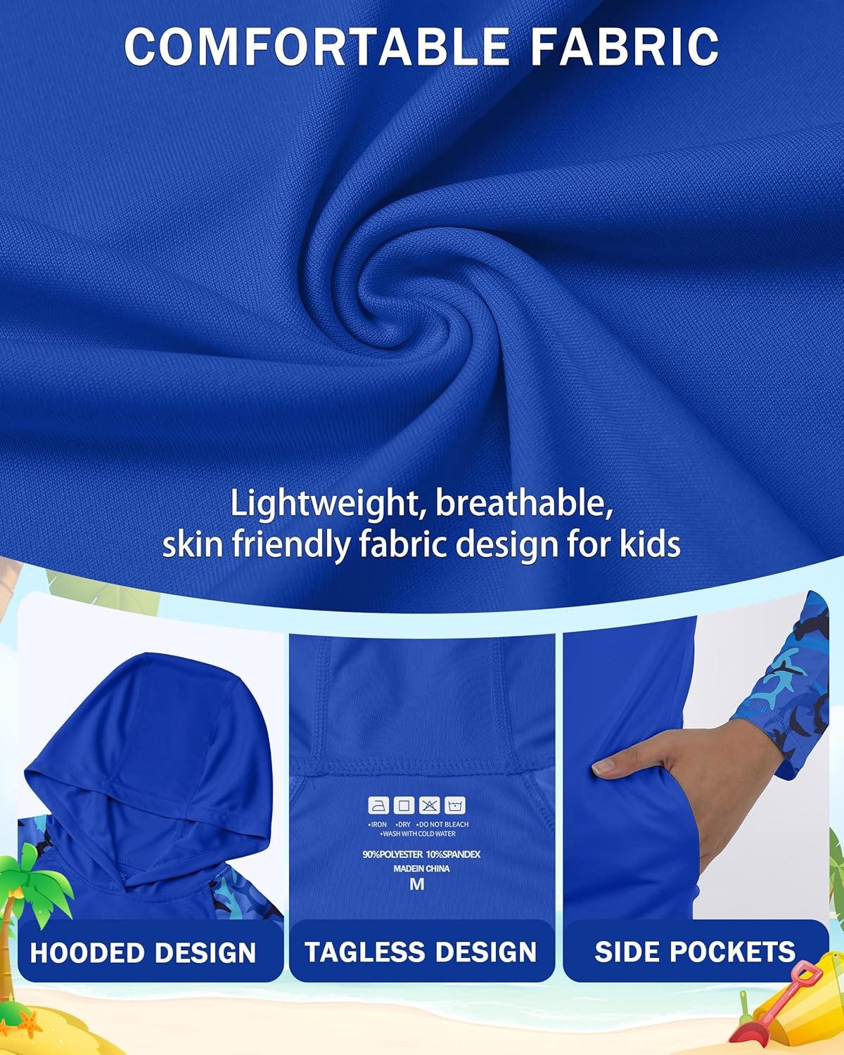 Skiennix Boys Rash Guard Swim Hoodie - UPF 50+ UV Protection Long Sleeve Fishing Shirt | Kids SPF Waterwear