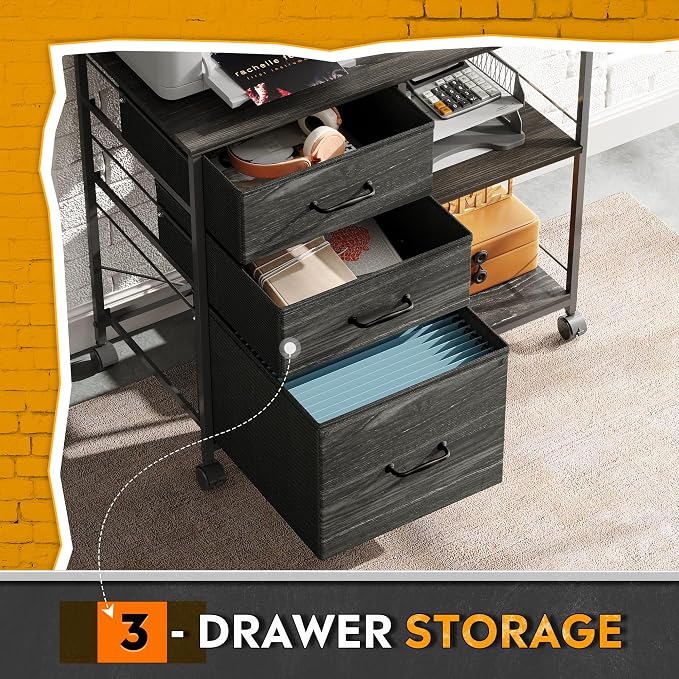 DEVAISE 3 Drawer File Cabinet, Mobile Filing Cabinet Rolling Printer Stand