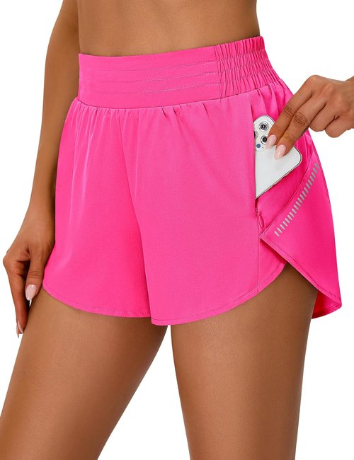 BMJL Womens Workout Gym Shorts Athletic Yoga High Waisted 2 in 1 Sporty Dolphin Running Shorts with Zip Pocket 2.5"