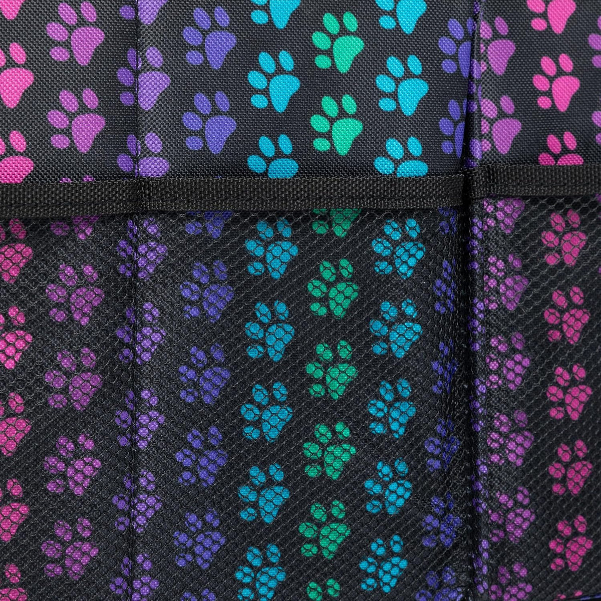 GreaterGood Paws Car Trunk Organizer Foldable Storage Bin with Handles Non Slip Base Pet Gear Travel Tote for SUV Truck (Rainbow Paws)