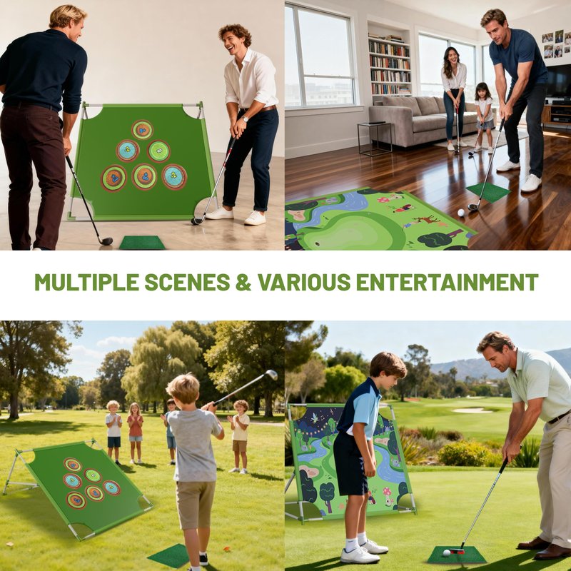 Owine Golf Chipping Game with Hitting Mat, Double Sided Golf Game Mat Set with 20 Sticky Balls & More Accessories Kits Portable Golfs Training for Indoor and Outdoor, Friends, Family Great Gifts