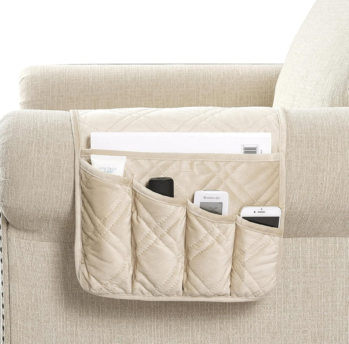 Brilliant Sunshine Beige Velvet Couch Armrest Cover, 35"×13"