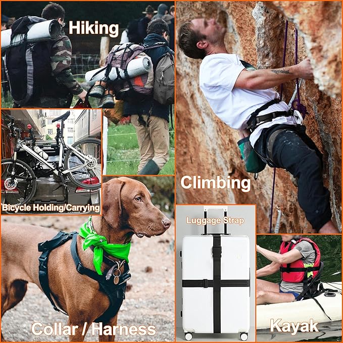 1-1/2" Straps and Buckles Set: 6 yard Nylon Webbing 1.5 inch (38 mm) Wide, 4 pack Side Release Buckle, 8 pcs Tri-Glide Sliders, Plastic Clip Fasteners Replacement Heavy Duty Dual Adjustable No Sew
