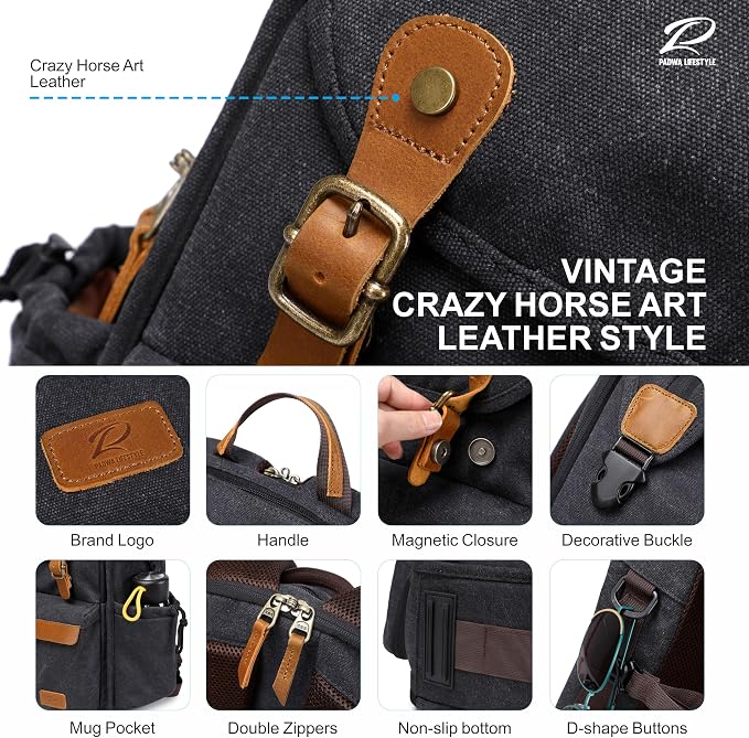 Padwa Lifestyle Black Canvas Camera Backpack