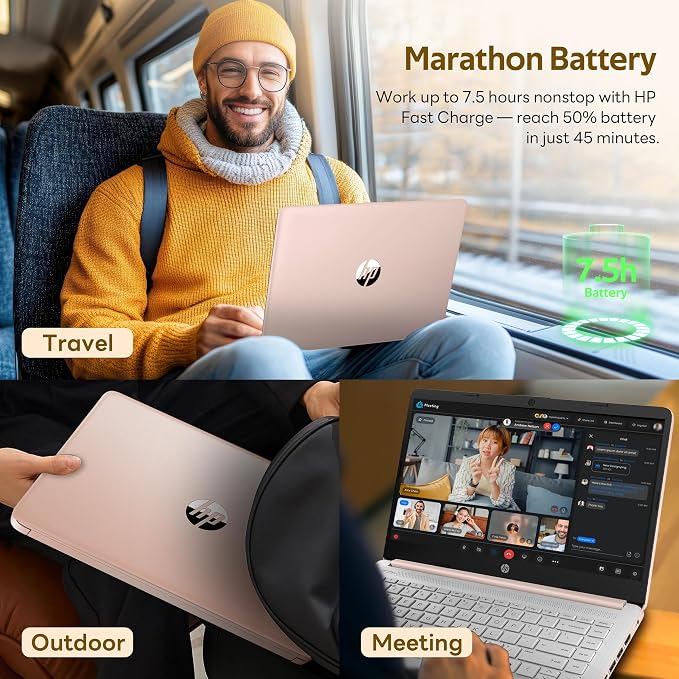 HP Stream 14" HD Laptop with AI Copilot for Student & Business, Intel Processor N150, 4GB RAM, 1.12TB Storage (128GB UFS + 1TB Docking Station), 1 Year Office 365, Wi-Fi 6, Win 11, Pale Rose Gold