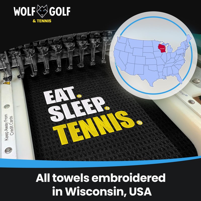 Tennis Towel | Eat Sleep Tennis Towel | Embroidered Tennis Towels for Men | Custom Tennis Towels for Women | Tennis Court Accessory | Tennis Gifts