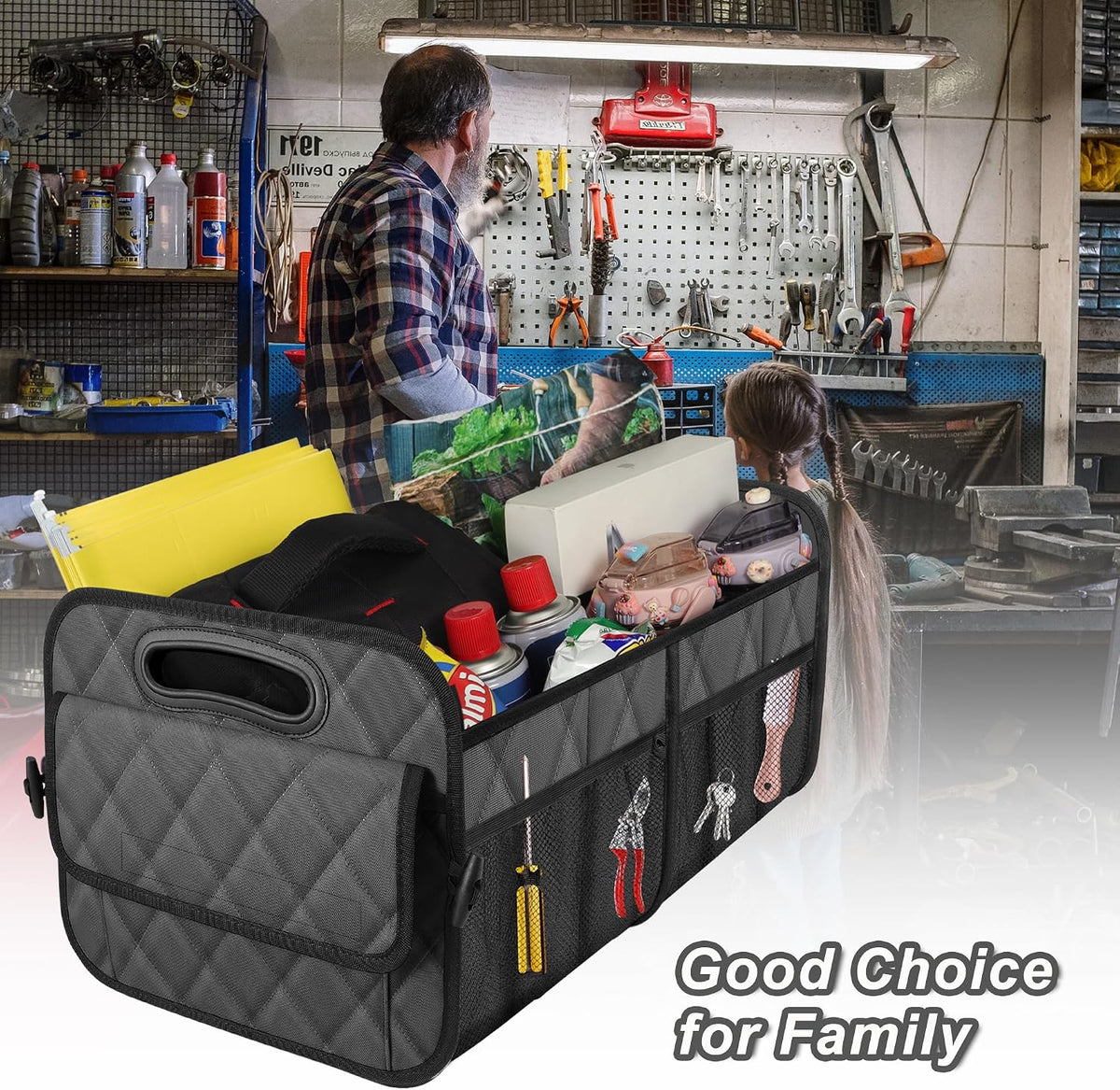 Deosk Car Trunk Organizer for SUV, Car Organizers and Storage with Reinforced Handles, Car Accessories for Women/Men 70L Waterproof Polyester Trunk Organizer(Large, Charcoal)