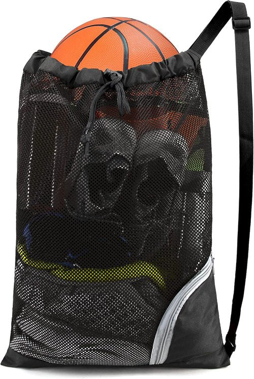 BeeGreen Mesh Drawstring Bag - Versatile Swim Backpack for Beach, Pool & Gym - Black