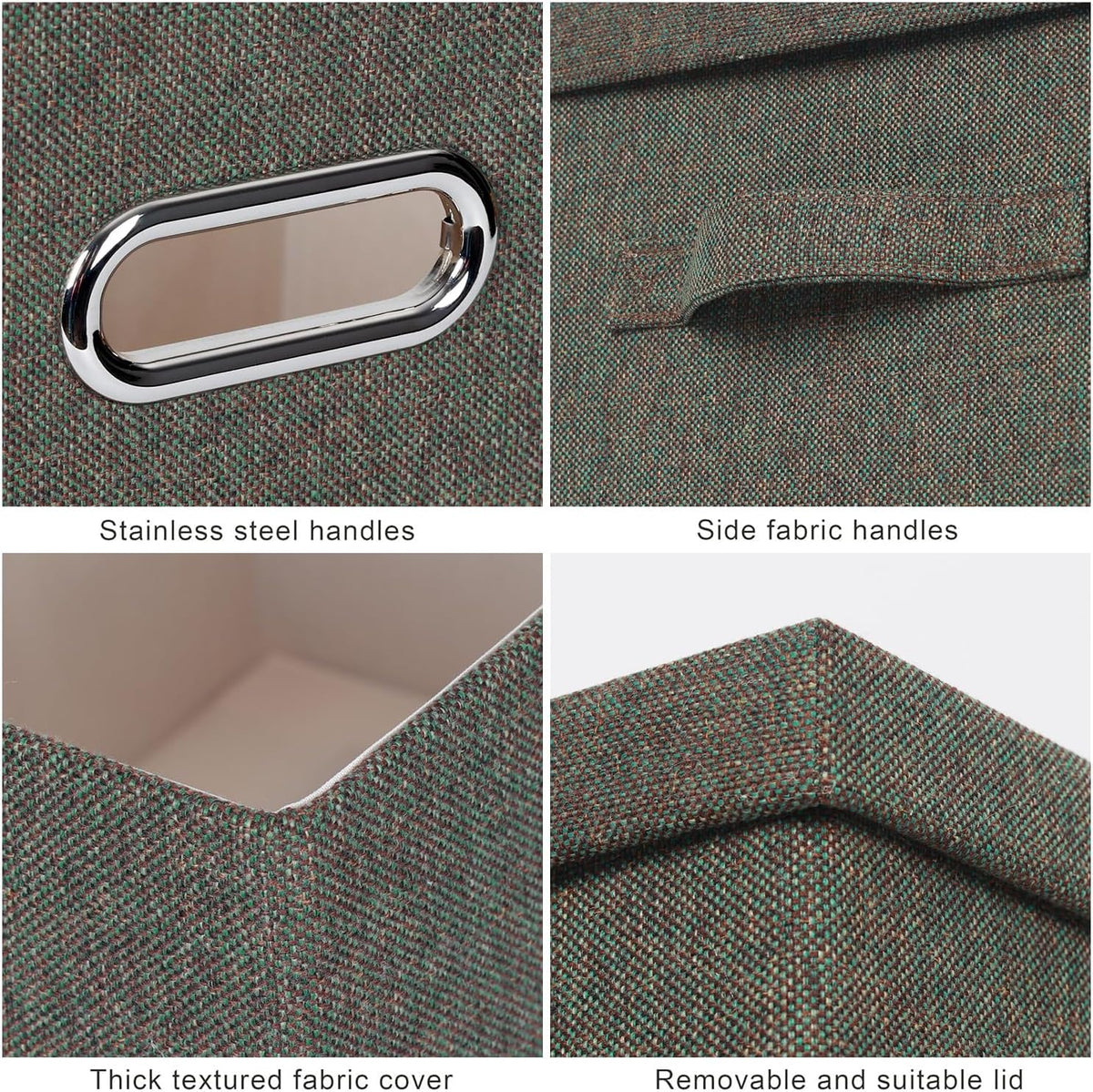 Graciadeco Large 17" 36 Quart Collapsible Stackable Storage Bins with Lids, 3 Packs Dark green Foldable Fabric Closet Storage Boxes with Lids, Heavy-duty Linen Cube Baskets(17x12x11)
