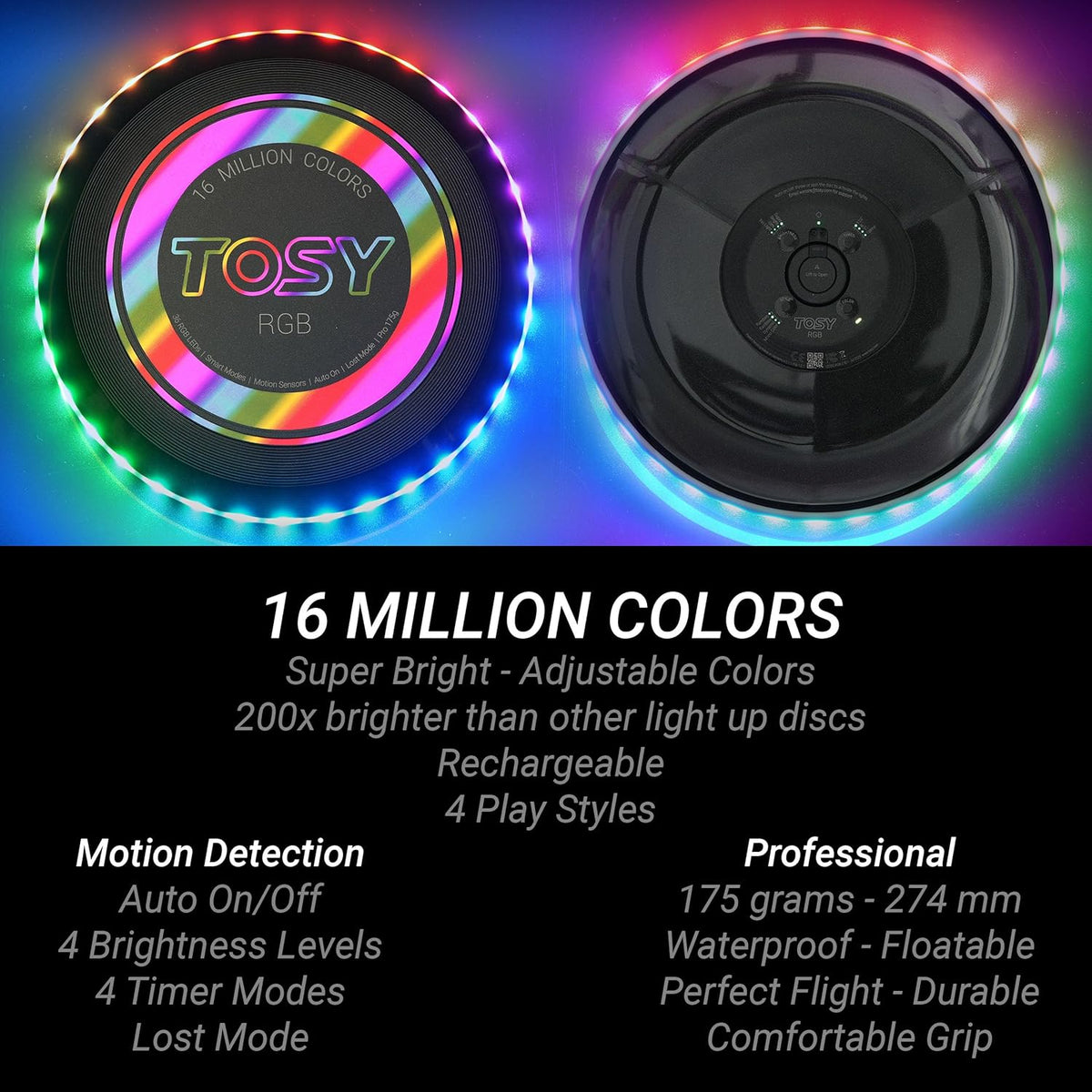 TOSY Flying Disc - Super Bright RGB LED Toy with Smart Modes | Rechargeable & Waterproof, Perfect for All Ages