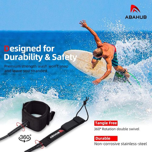 Abahub Premium Surfboard Leash - Durable 6/7/8/9/10 ft Legrope Strap for Shortboard & Longboard