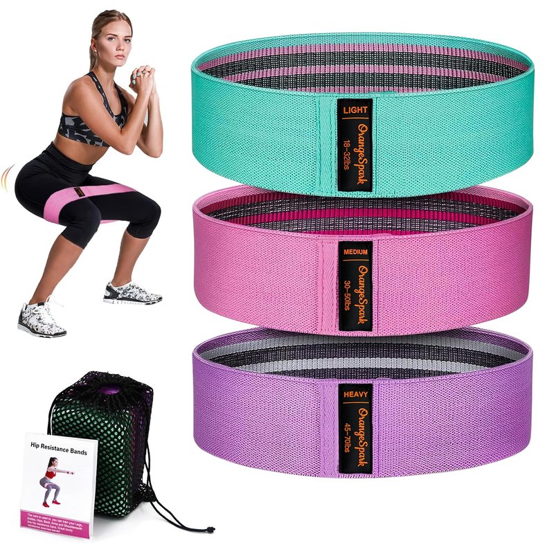 OrangeSpark Resistance Bands – Premium Workout Bands for Women & Men, 3-Piece Stretch Band Set for Glutes, Legs, Pilates & Strength Training (Pink)