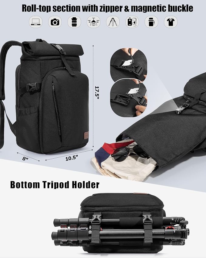 Smasrob Camera Backpack with Padded Laptop Sleeve and Tripod Holder, Camera Bags