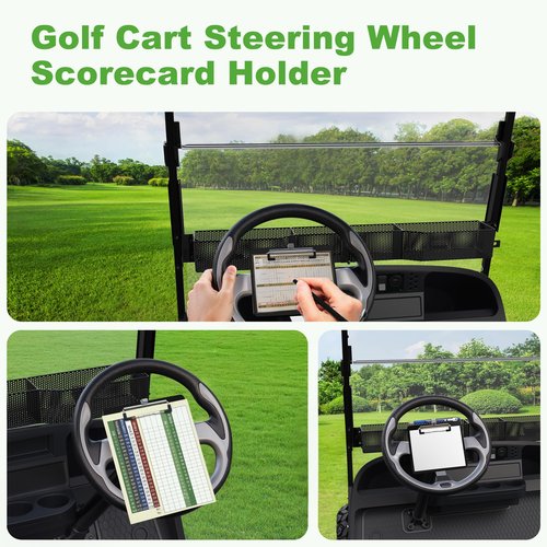 10L0L Golf Cart Scorecard Holder with Pencil Holder Universal for Yamaha EZGO Club Car with 5-6 Holes Golf Cart Steering Wheel,Easy to Install & Record