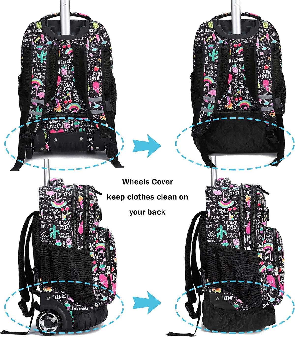 Tilami Rolling Backpack - 19 Inch Wheeled Laptop Bag with Lunch Bag | Insulated & Stylish