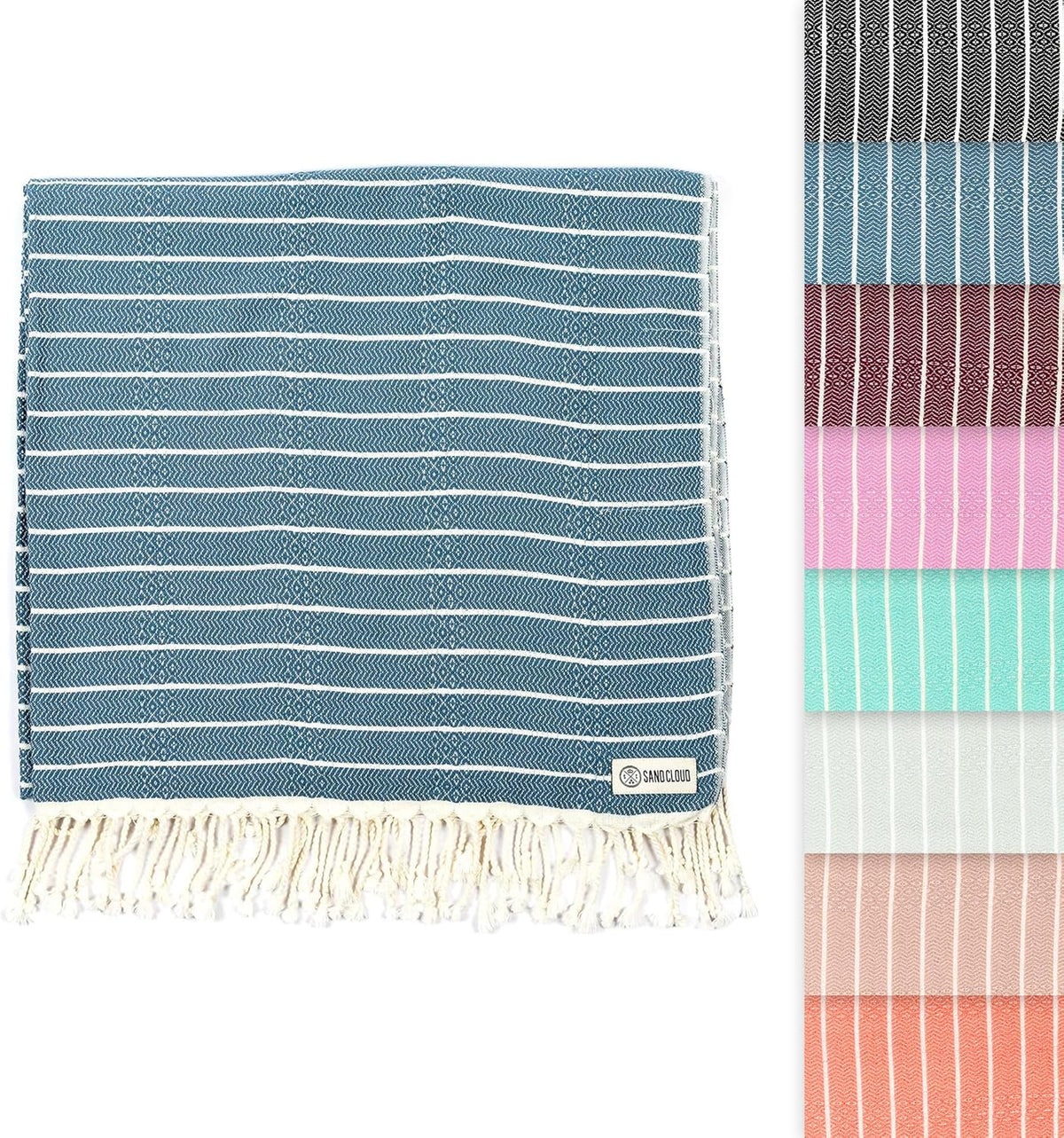 Sand Cloud Turkish Beach Towel - Sand Proof & Quick Dry - 100% Organic Cotton - Gocek (Denim)