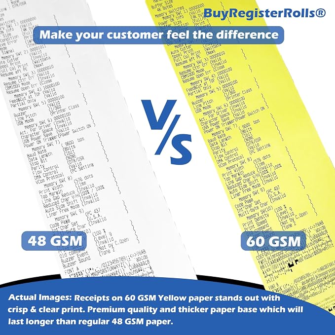 3 1/8 x 230 Yellow Thermal Paper Receipt Rolls fits all Clover POS Cash