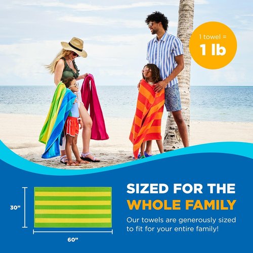 Kaufman Soft Oversized Beach Towels - Absorbent Quick-Drying Velour Striped Towels | 29" x 58" | 100% Cotton (4 Pack)