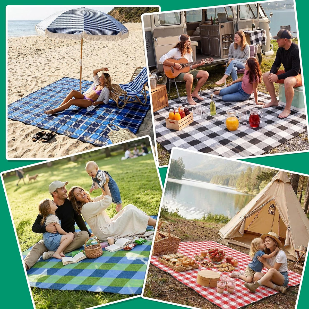 RYCHIC Waterproof Beach Blanket Picnic Outdoor Camping Mat Rug Oversized Extra Large Foldable Sandproof Sand Free Big XL Giant Towel Hawaii Honeymoon Essentials Women Summer Must Have Vacation Gift
