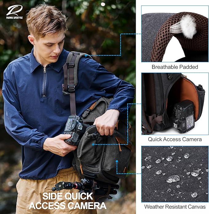 Padwa Lifestyle Black Canvas Camera Backpack