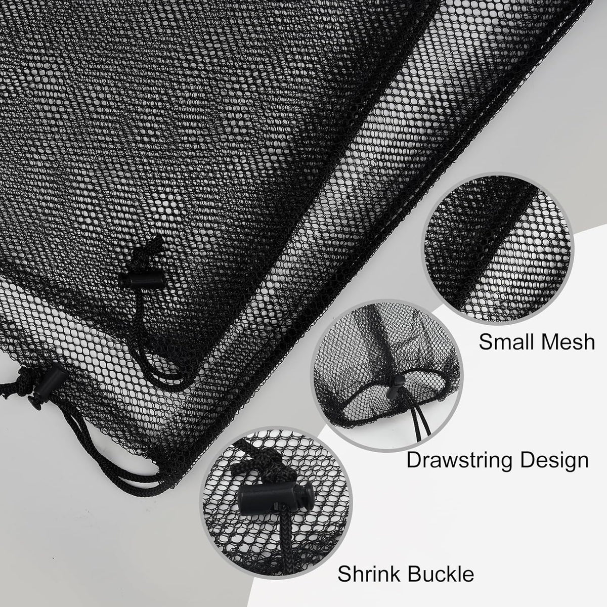 PLULON Mesh Laundry Bags - 6 Pcs Drawstring Nylon Bags for Pool, Beach, and Gym Storage | 18 x 12 Inch (Black)