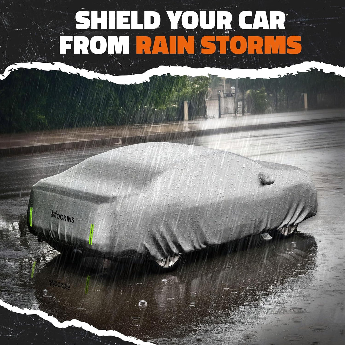 Mockins 185"x70"x60" Small Sedan Car Cover for Snow Frost UV &amp; Light Rain | All Weather 190T Polyester Outdoor &amp; Indoor Car Covers for Automobiles | Water-Resistant Full Exterior Covers with Strap