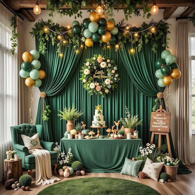 50ft x 12ft Wrinkle Free Hunter Green Backdrop Curtains