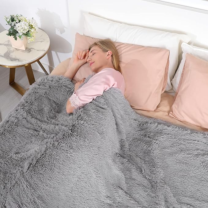Tuddrom Decorative Extra Soft Faux Fur Throw Blanket 70" x 78", Solid Fuzzy