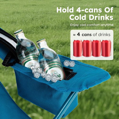 ALPHA CAMP Heavy-Duty Camping Chairs - 350LBS Capacity with Cooler Bag & Cup Holder | Portable Black 2PC Set