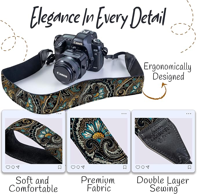 Art Tribute Camera Strap, Vintage Embroidered Neck Shoulder & Crossbody Camera