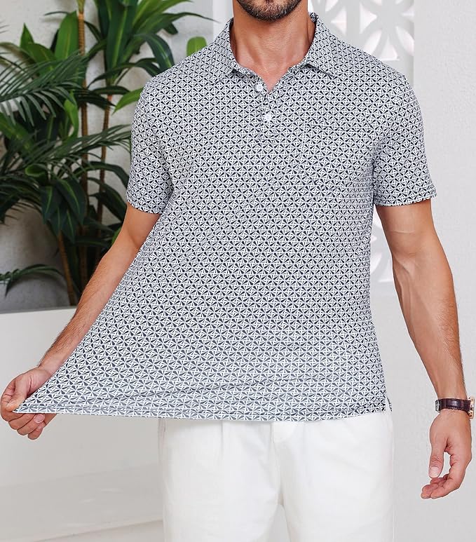 Lexiart Mens Golf Shirt Short Sleeve Dry Fit Print Moisture Wicking Performance Patterns Collared Polo Shirt with Pocket