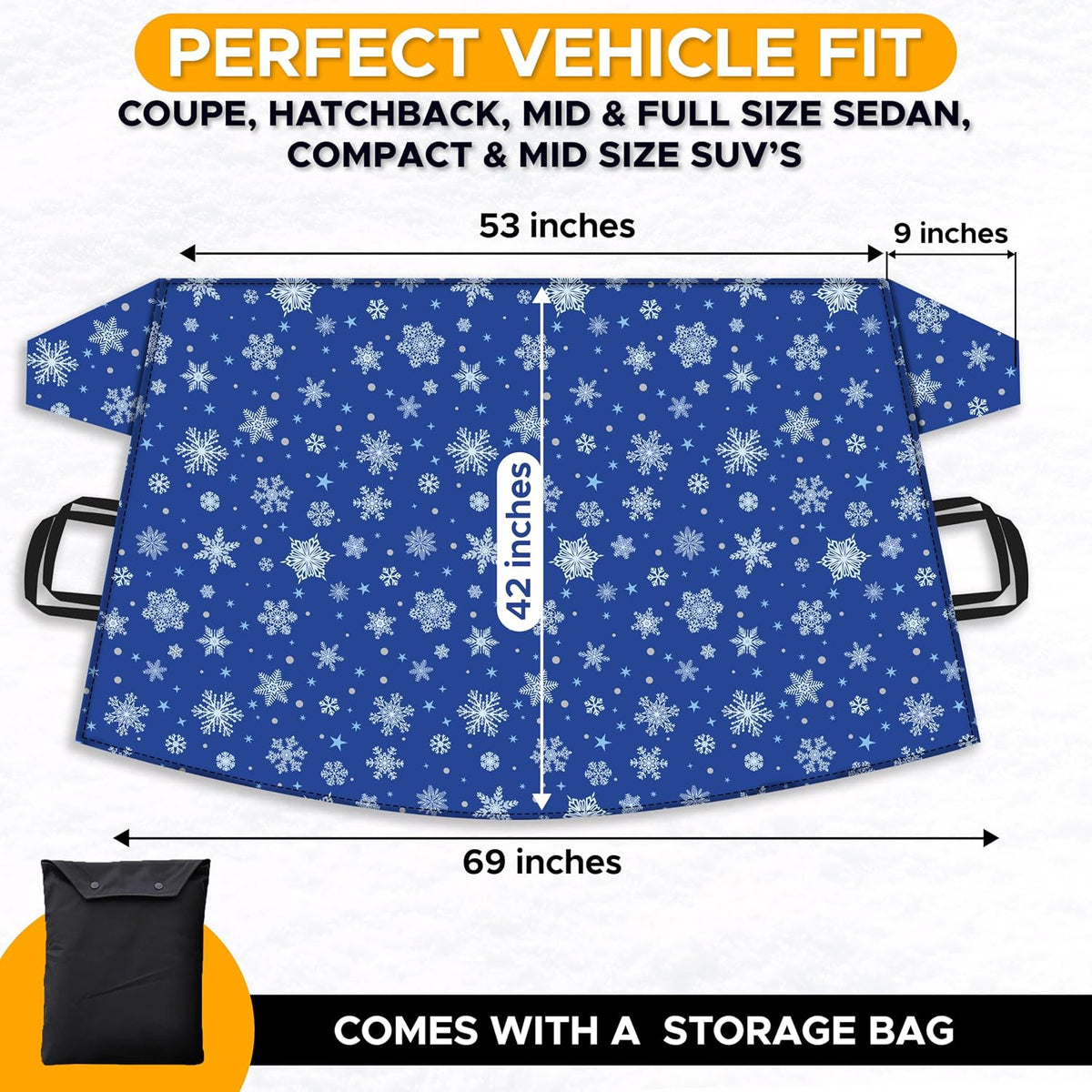 EcoNour Car Windshield Cover for Ice & Snow | 600D Polyester All-Weather Windshield Protector | Water, Heat & Sag-Proof | Winter Car Snow Cover | Standard Size 69" x 42"