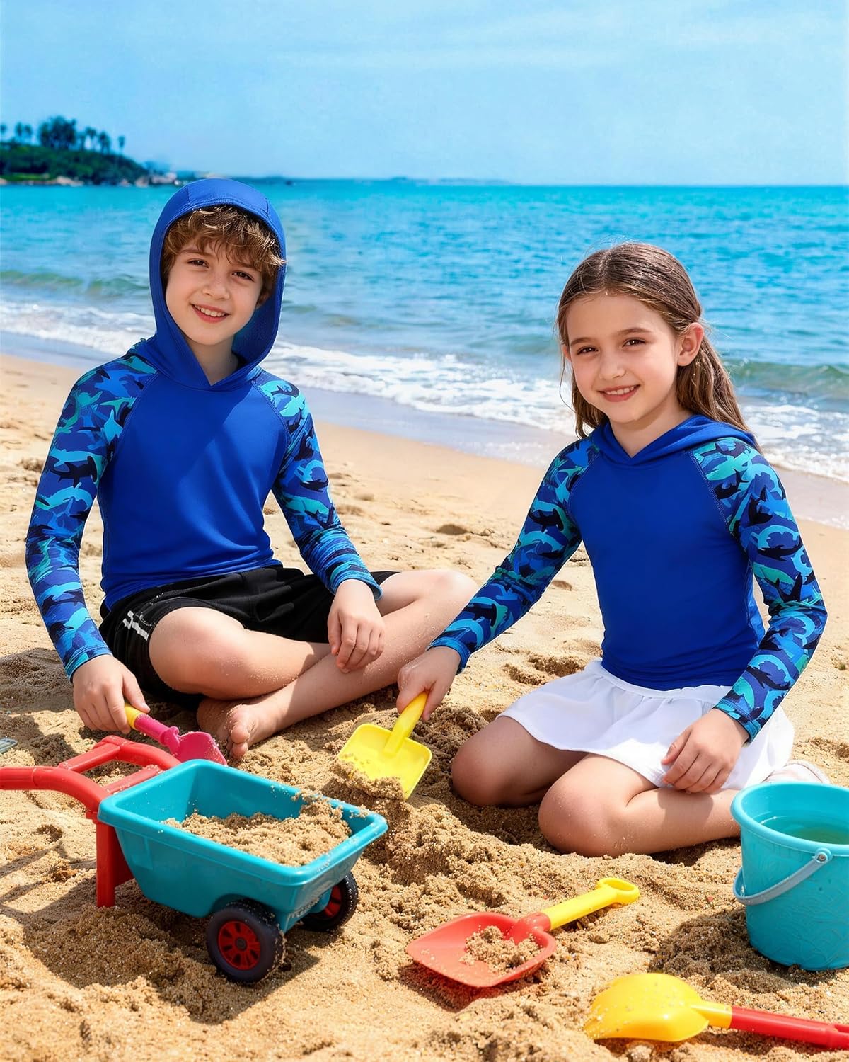 Skiennix Boys Rash Guard Swim Hoodie - UPF 50+ UV Protection Long Sleeve Fishing Shirt | Kids SPF Waterwear