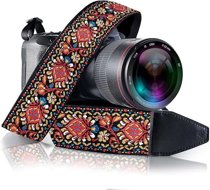 Art Tribute Camera Strap, Vintage Embroidered Neck Shoulder & Crossbody Camera