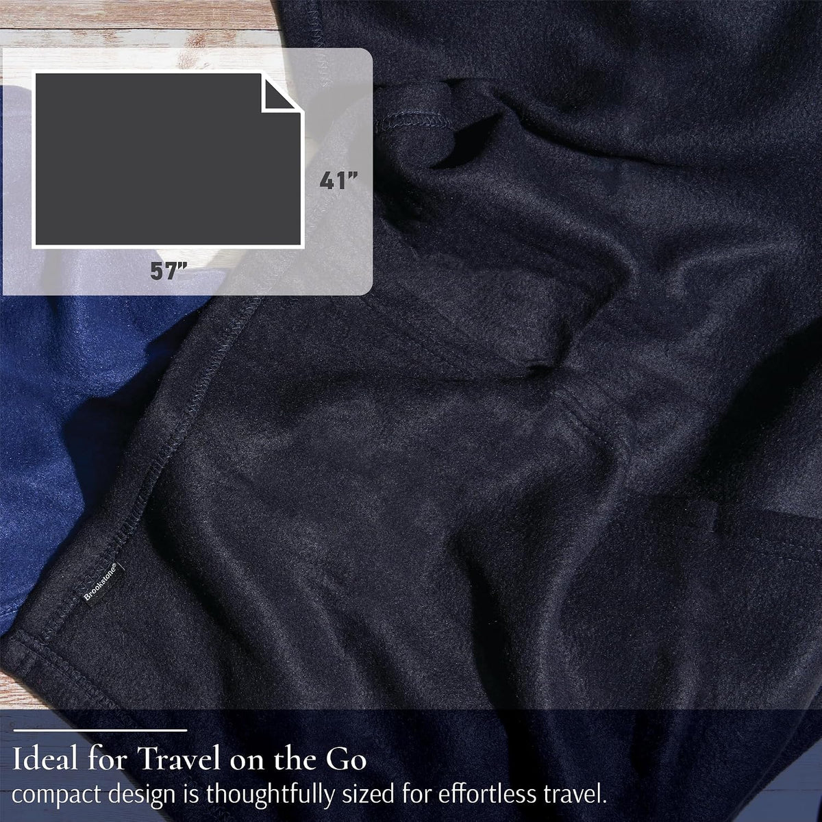 Brookstone Travel Blanket - Super Soft Fleece Throw Blanket with Foot Pocket, Lightweight & Compact Travel Blanket, Plane & Road Trip Essentials, Black Foot Pocket