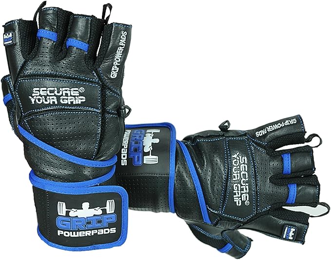 Elite Leather Gym Gloves with Built in 2" Wide Wrist Wraps Grip & Design for Weightlifting Power Lifting Bodybuilding & Strength Training Workout Exercises