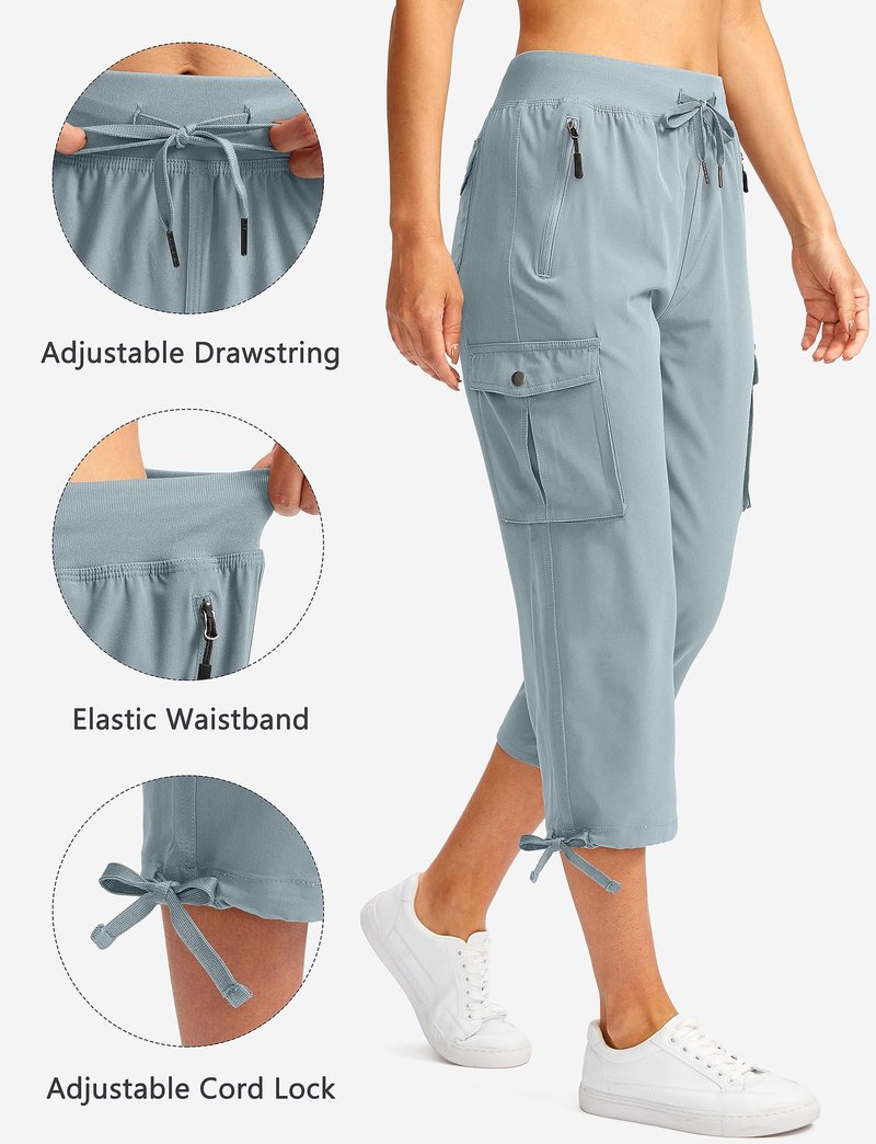 Soothfeel Women's Cargo Capris Pants with 6 Pockets Lightweight Quick Dry Travel Hiking Summer Pants for Women Casual (Light Grey, 4XL)